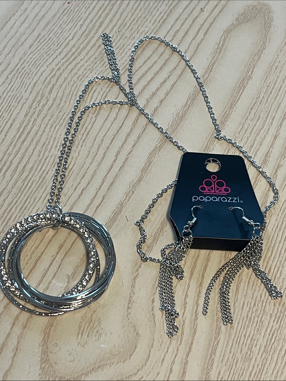 Paparazzi Silver Layered Ring Necklace with Chain Tassel Earrings